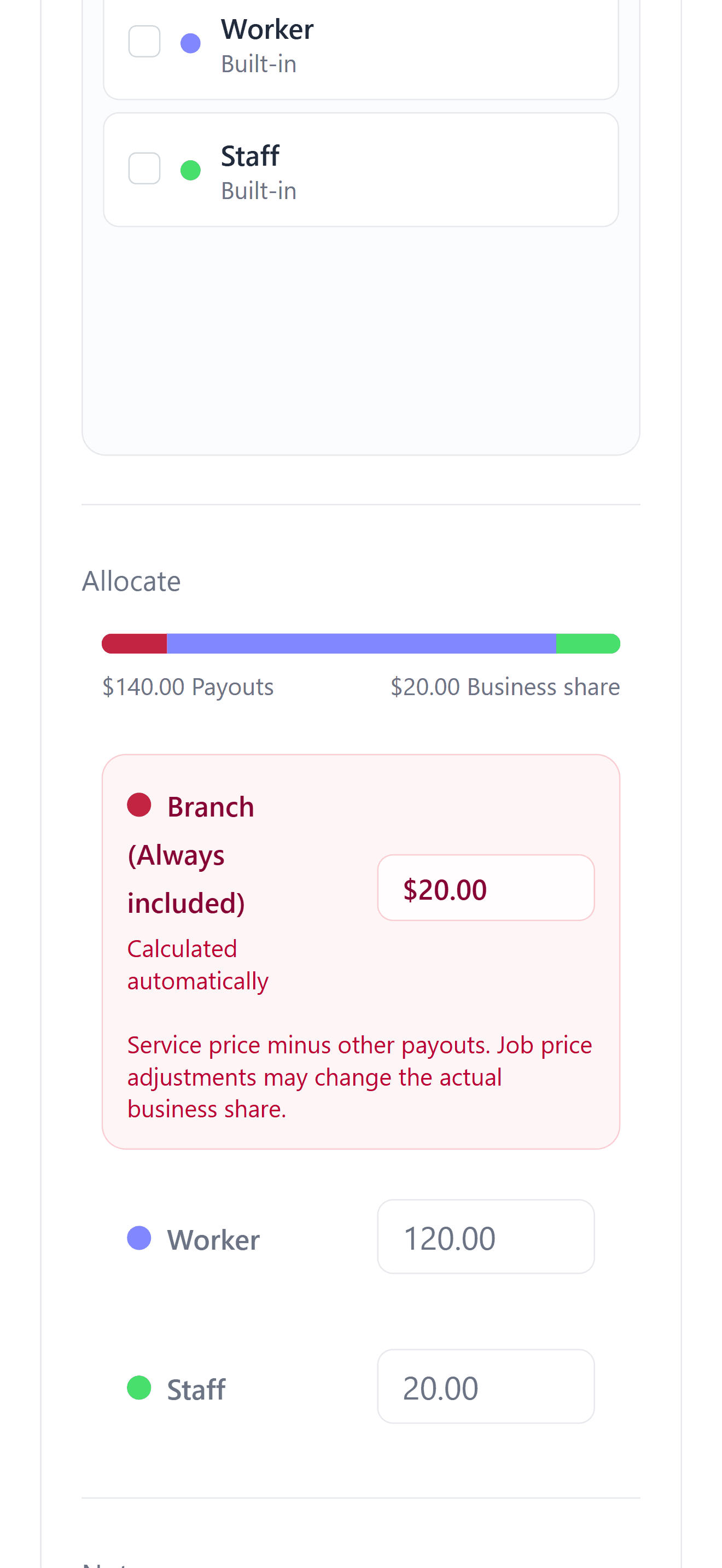 Editing a service: its price and how the payout divides